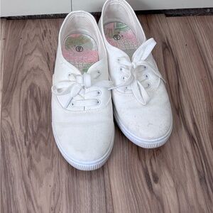 White Canvas Lace-Up Sneakers